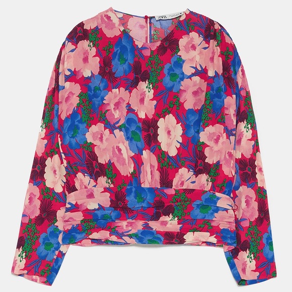 Zara Tops Zara Floral Print Draped Long Sleeve Floral Top Bn Poshmark